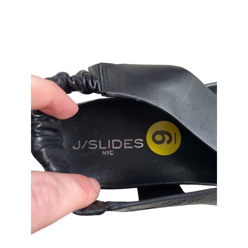 J/Slides Women's 9 Gloria Ruched Slide Sandals Black leather Platform Sandals - Picture 6 of 7